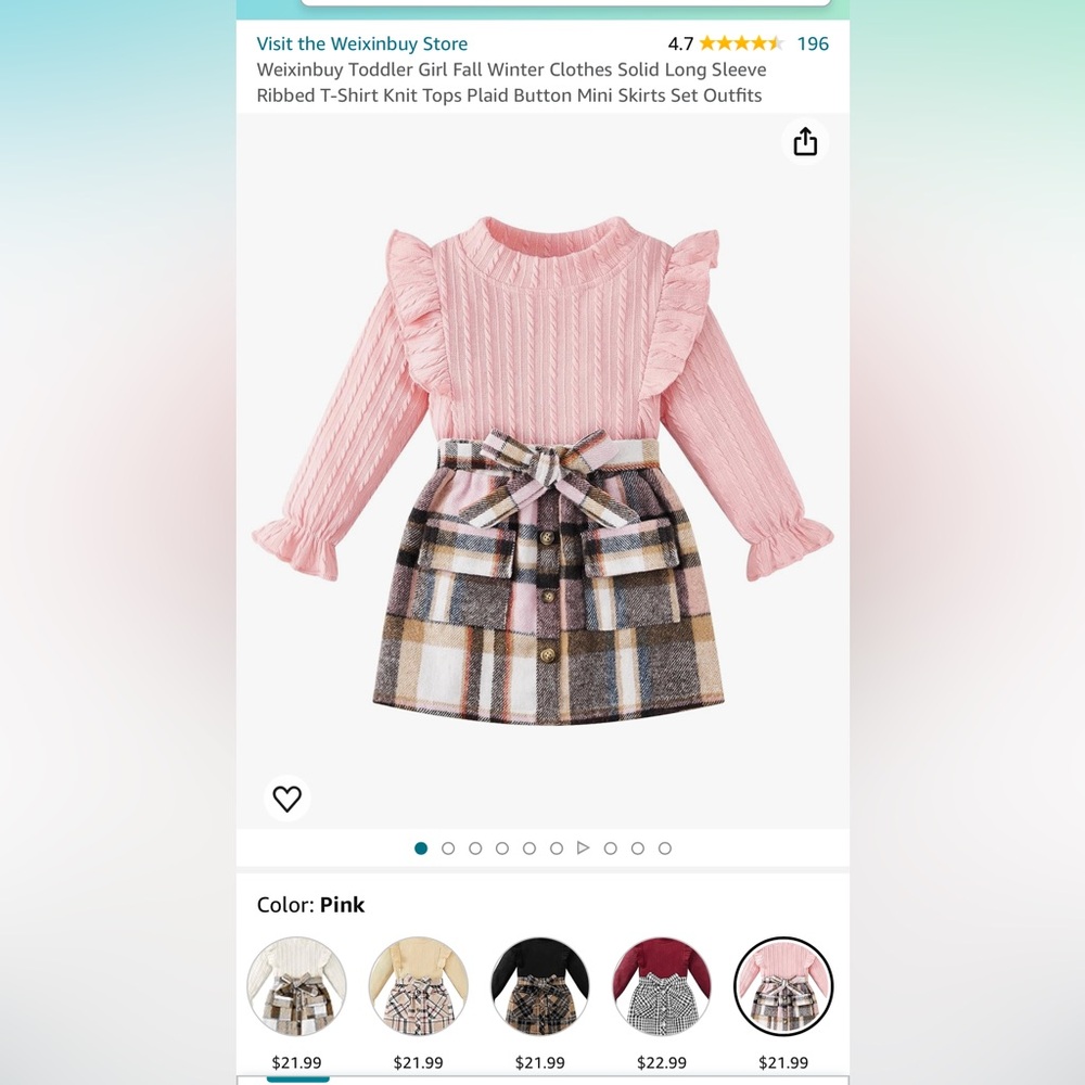 Weixinbuy Toddler Girl Solid Long Sleeve Ribbed T-Shirt Knit Tops Plaid Skirt